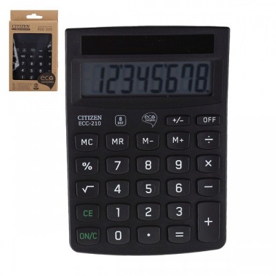 Калькулятор настольный Citizen ECC-210 8 разр.питание солн бат 102*144*31mm черный